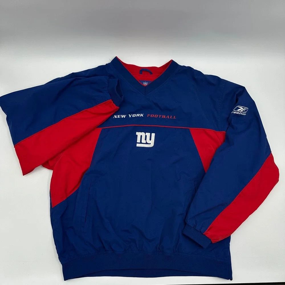 Reebok NFL On Field New York Giants Windbreaker Pullover Blue Red Mens XL VT Y2K - Picture 2 of 12